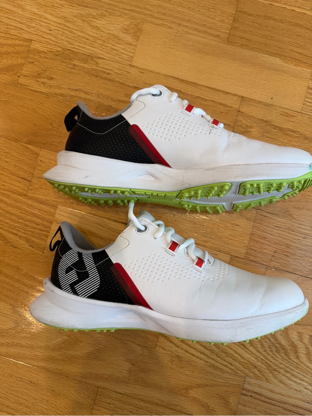 Foot Joy Kids White and Black Athletic Golf Shoes with Lime Outsole